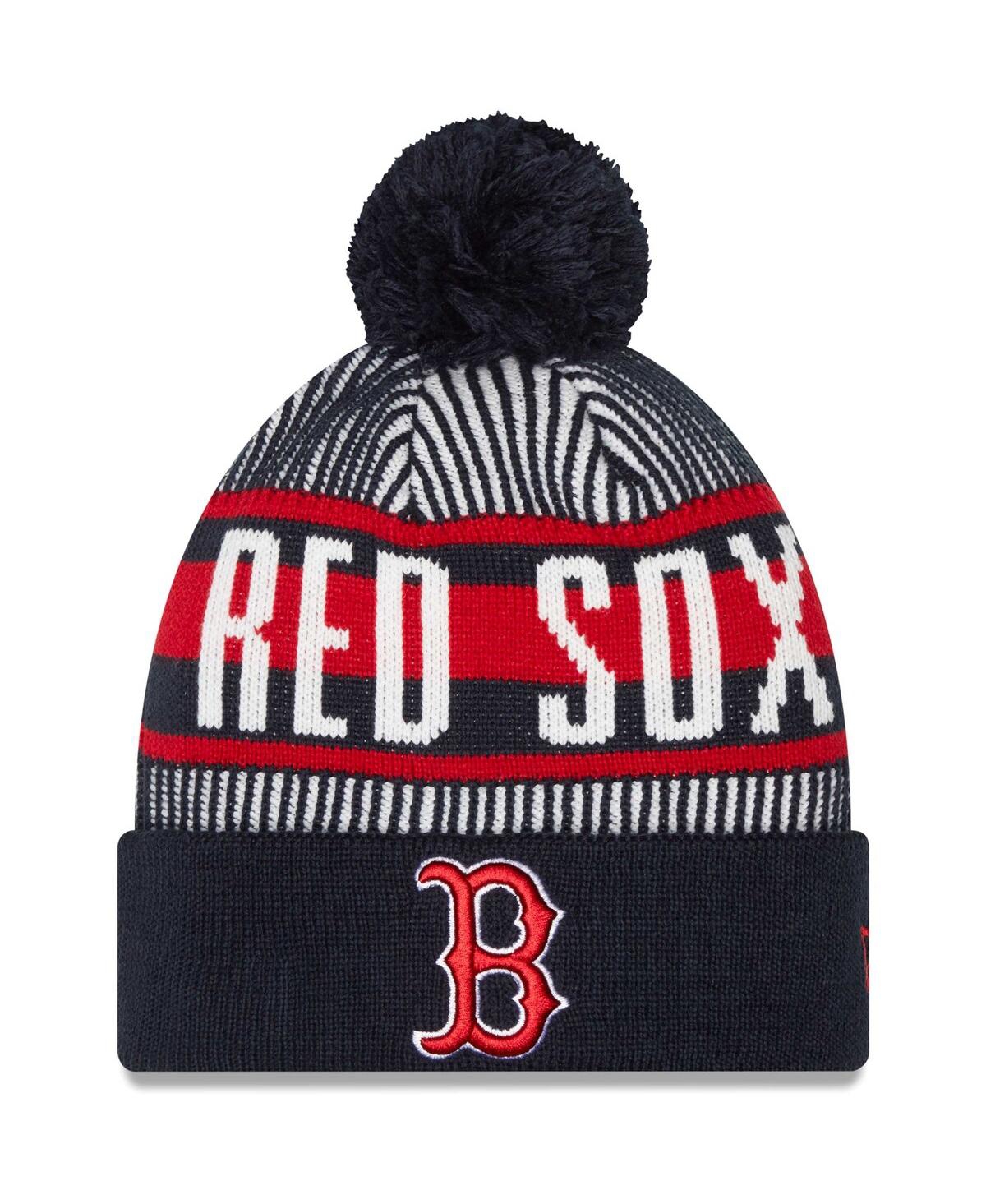 Men's New EraBoston Red Sox Striped Cuffed Knit Hat with Pom - Navy