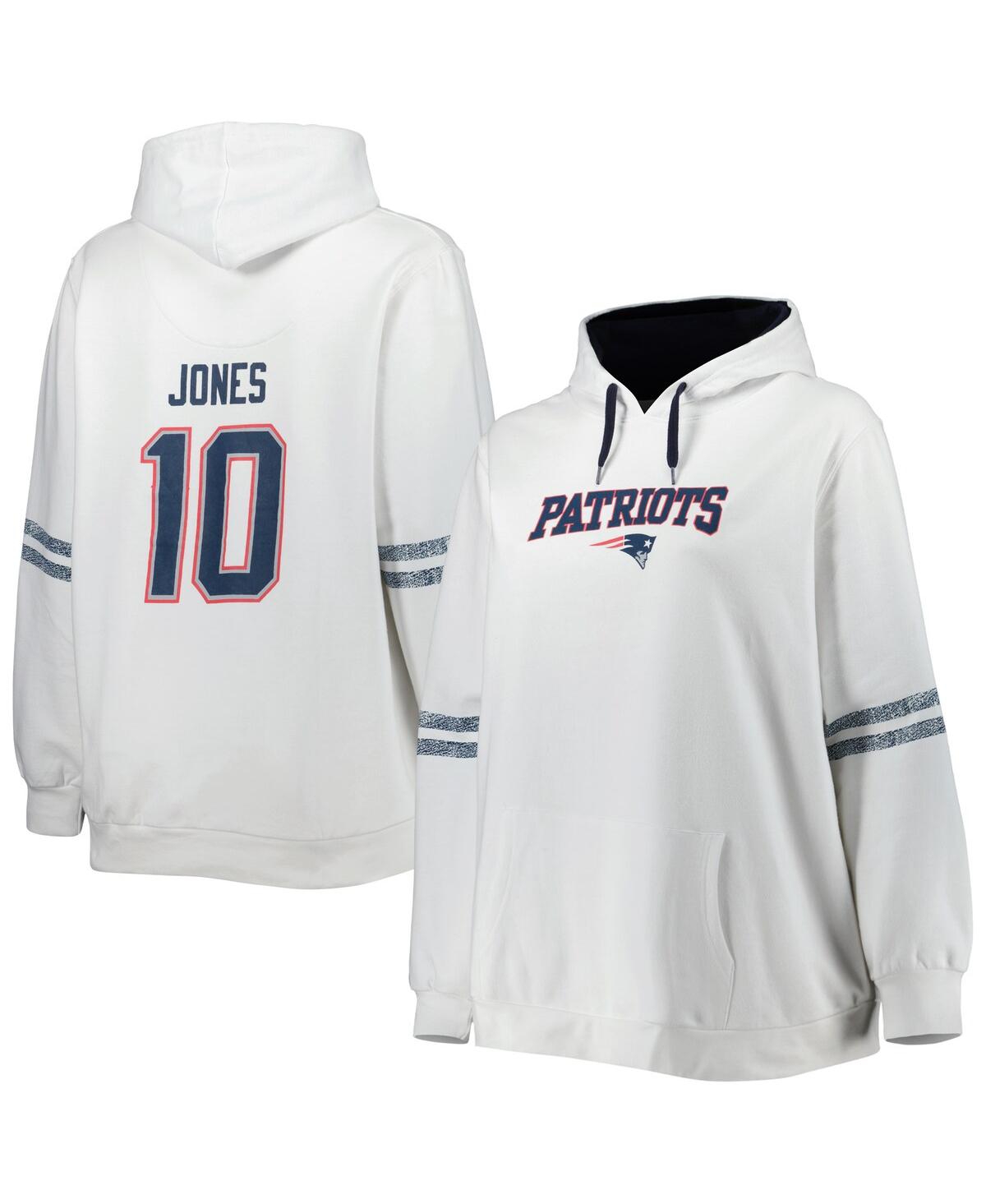 Women's Mac Jones White New England Patriots Plus Size Name and Number Pullover Hoodie - White