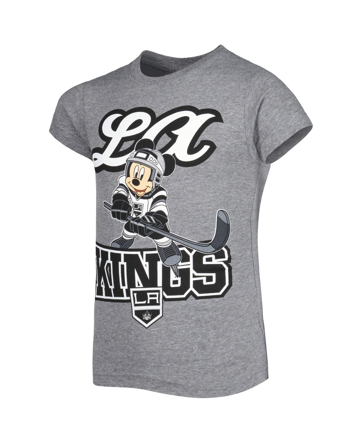 Youth GirlsLos Angeles Kings Mickey Mouse Go Team Go T-shirt - Heather Gray