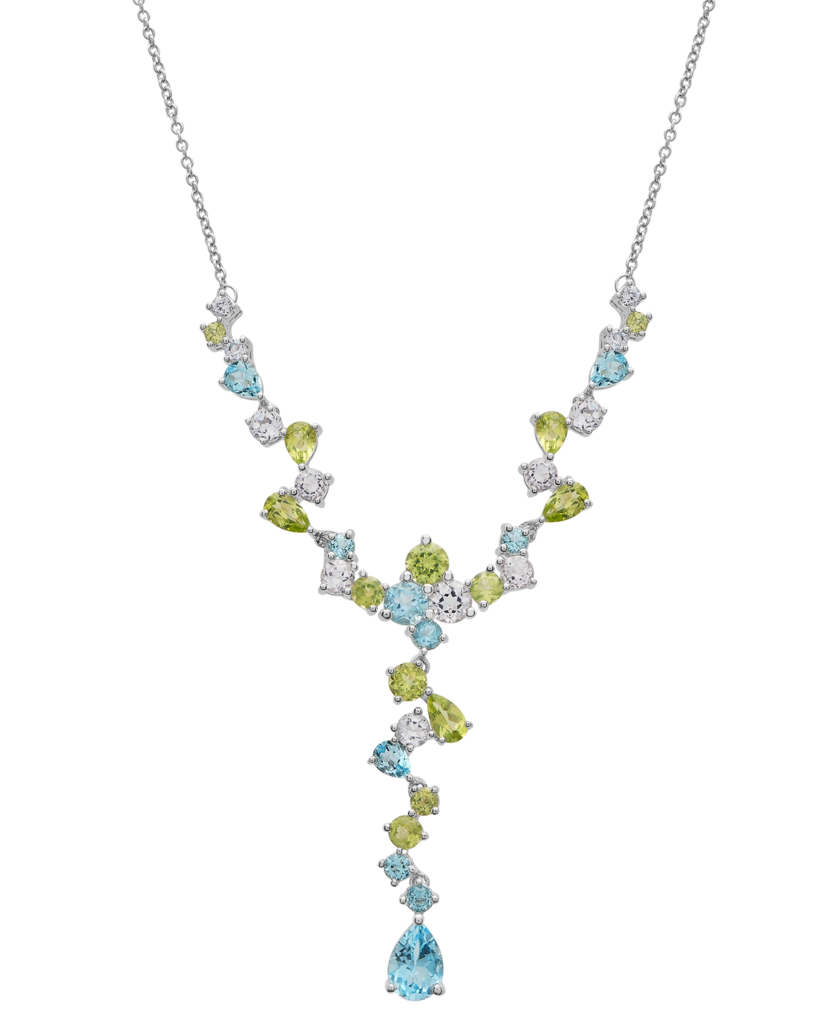 Macy's Peridot (2-1/10 Ct. T.w.), Blue Topaz (2-1/2 Ct. T.w.) & White Topaz (1-1/4) Lariat Necklace In Ster In Sterling Silver