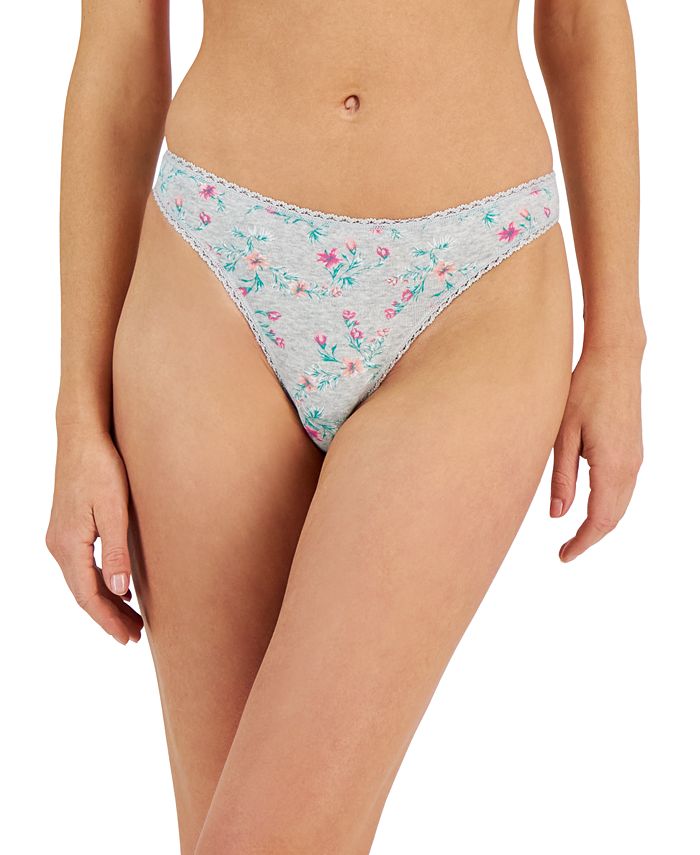 Charter Club Everyday Cotton Women's Lace-Trim Thong, Created for Macy's -  Macy's