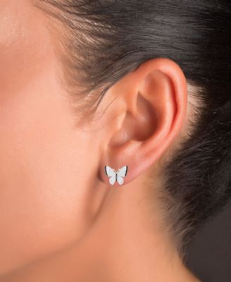 Jet Pav&eacute; Butterfly Stud Earrings in Sterling Silver or 14k Gold Over Sterling Silver