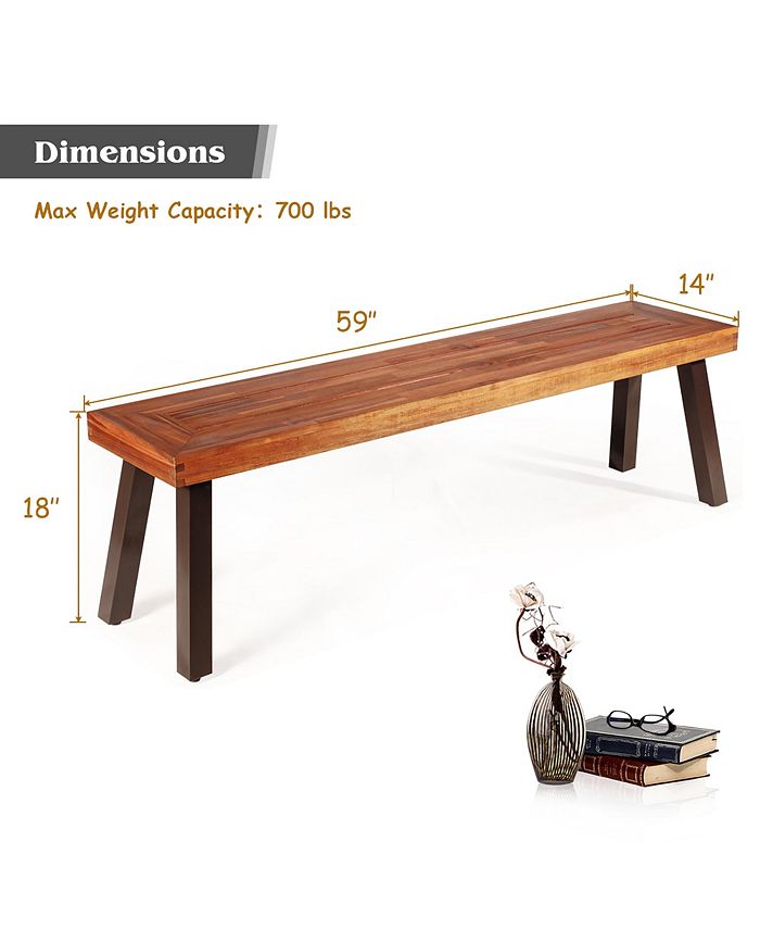 Costway Patio Acacia Wood Dining Bench Seat with Rustic Steel Legs for