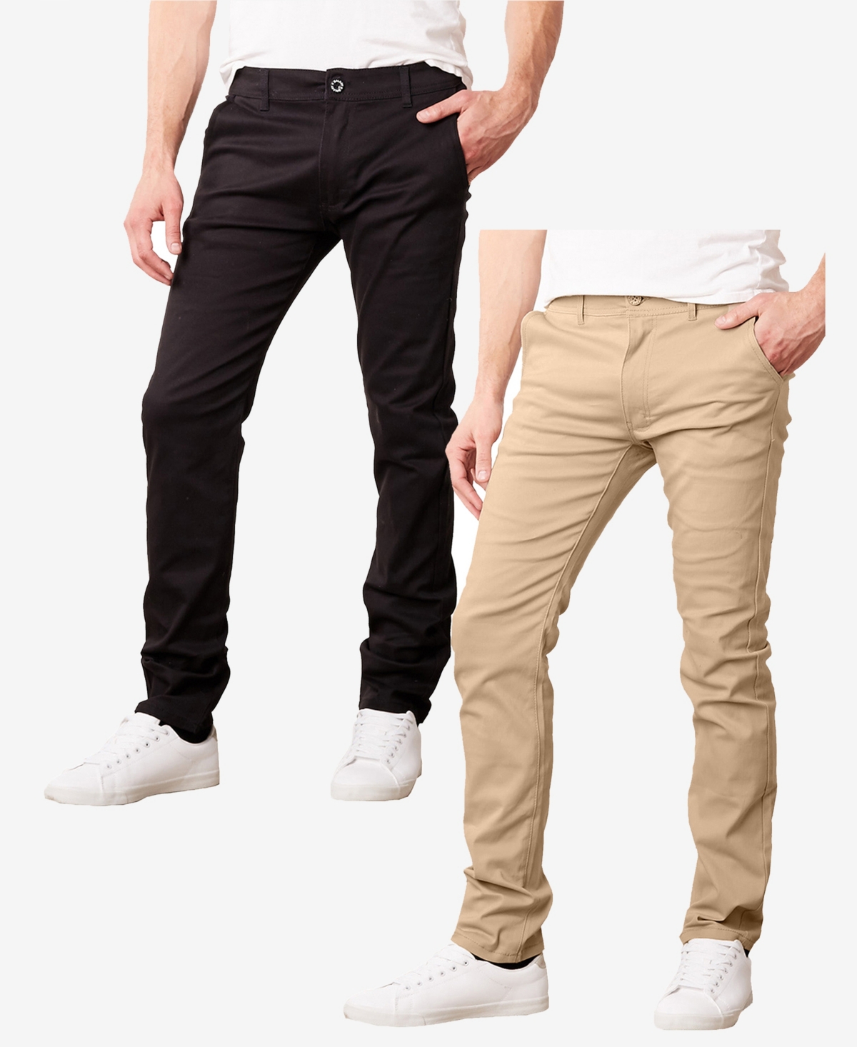 Galaxy By Harvic Men's Super Stretch Slim Fit Everyday Chino Pants, Pack Of 2 In Black Khaki