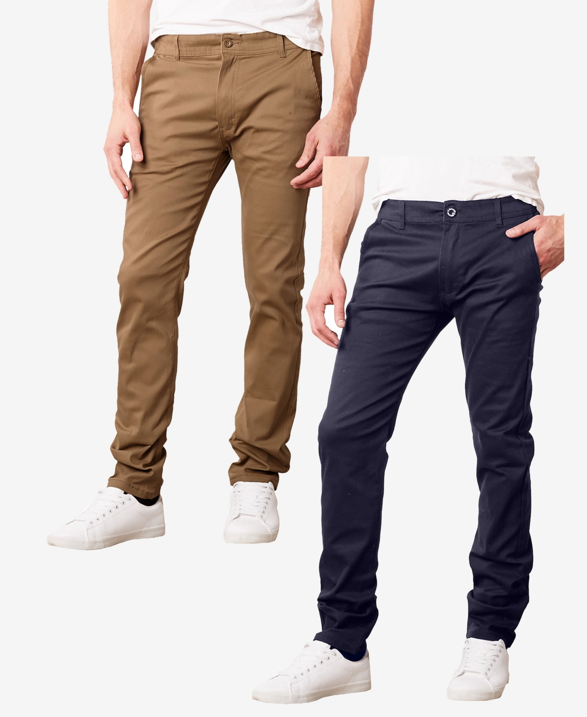 Galaxy By Harvic Men's Super Stretch Slim Fit Everyday Chino Pants, Pack Of 2 In Dark Khaki Navy