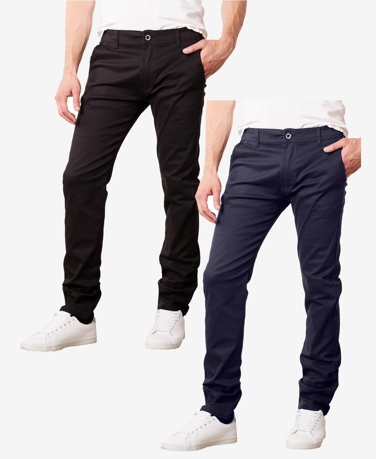Galaxy By Harvic Men's Super Stretch Slim Fit Everyday Chino Pants, Pack Of 2 In Black Navy
