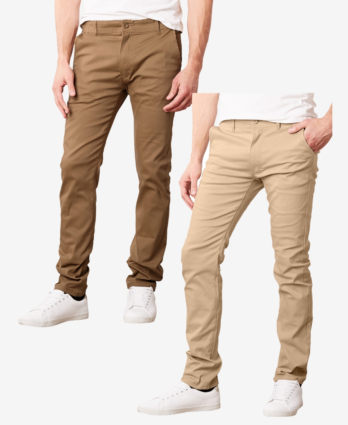 Galaxy By Harvic Men's Super Stretch Slim Fit Everyday Chino Pants, Pack Of 2 In Dark Khaki Khaki