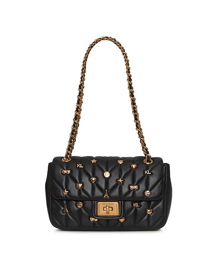 Karl Lagerfeld Paris Logo BLACK Tote BAG Handbag with CHARM NEW AUTHENTIC