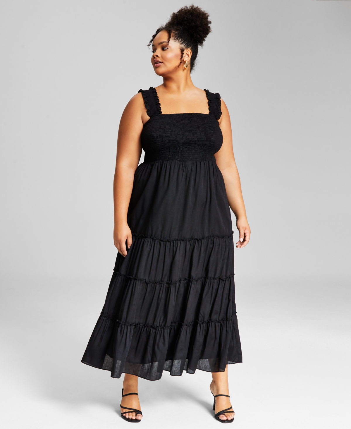 And Now This Trendy Plus Size Smocked Ruffle Maxi Dress In Black