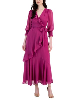 Taylor - Women's Belted Ruffled V-neck Draped Dress