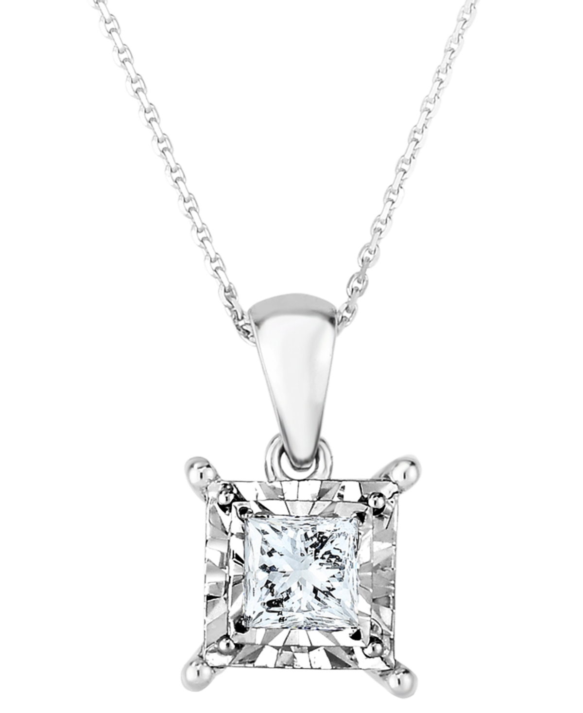 Diamond Princess Solitaire Plus 18" Pendant Necklace (3/4 ct. t.w.) in 14k White Gold - White Gold