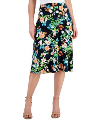 Kasper - Petite Floral-Print Pull-On Midi Skirt