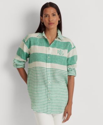 ラルフ・ローレン Lauren Ralph Lauren Plus Size リラックスフィット Striped Linen Shirt レディース Lauren Ralph Lauren Women's Striped Oversize Linen Shirt