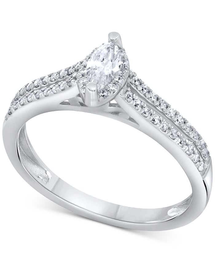 Macy's Diamond Marquise Double Row Halo Engagement Ring (1/2 ct. t.w ...