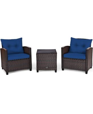 3PCS Patio Rattan Furniture Set Cushioned Sofa Coffee Table Garden - Macy's