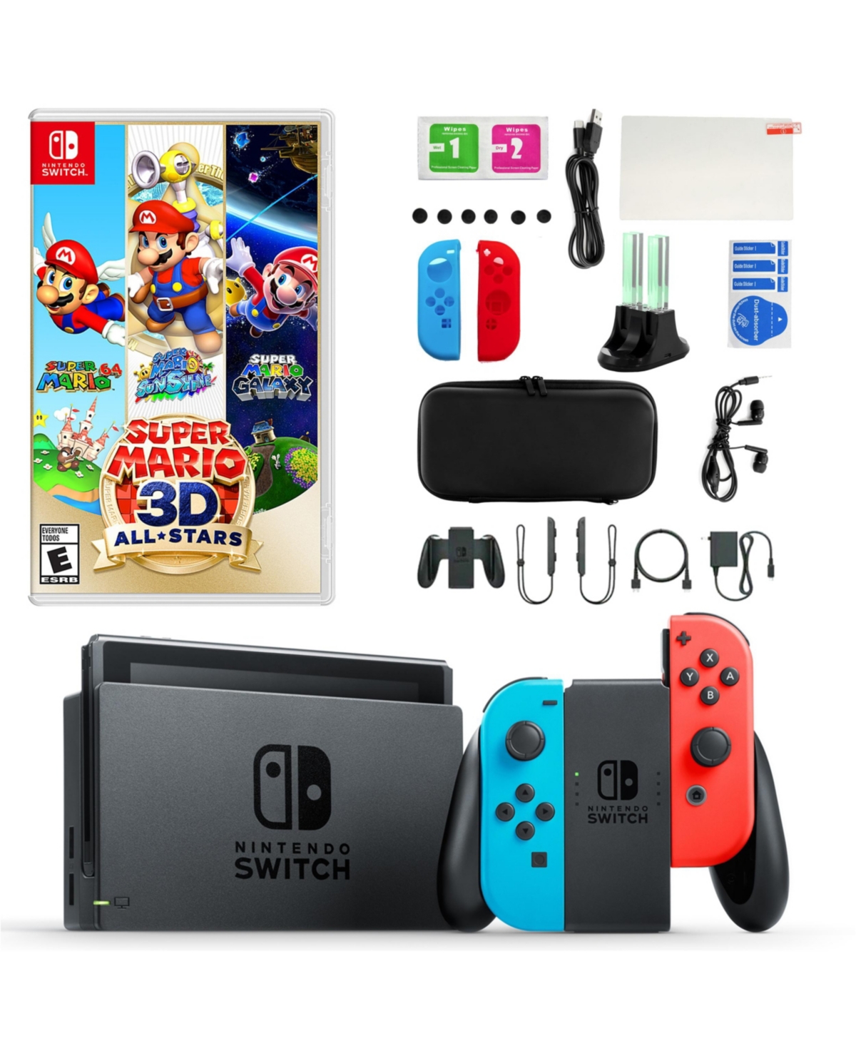 Nintendo Switch in Neon with Super Mario 3D All Stars & Accessories