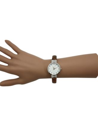 Women's Three Hand Quartz Camel Stainless Steel Faux Leather Watch, 32mm