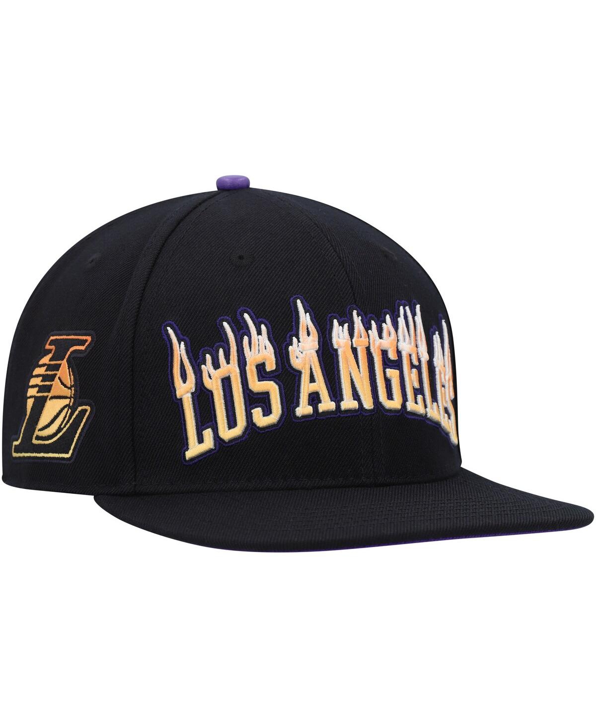 Shop Pro Standard Men's  Los Angeles Lakers Black Flames Snapback Hat