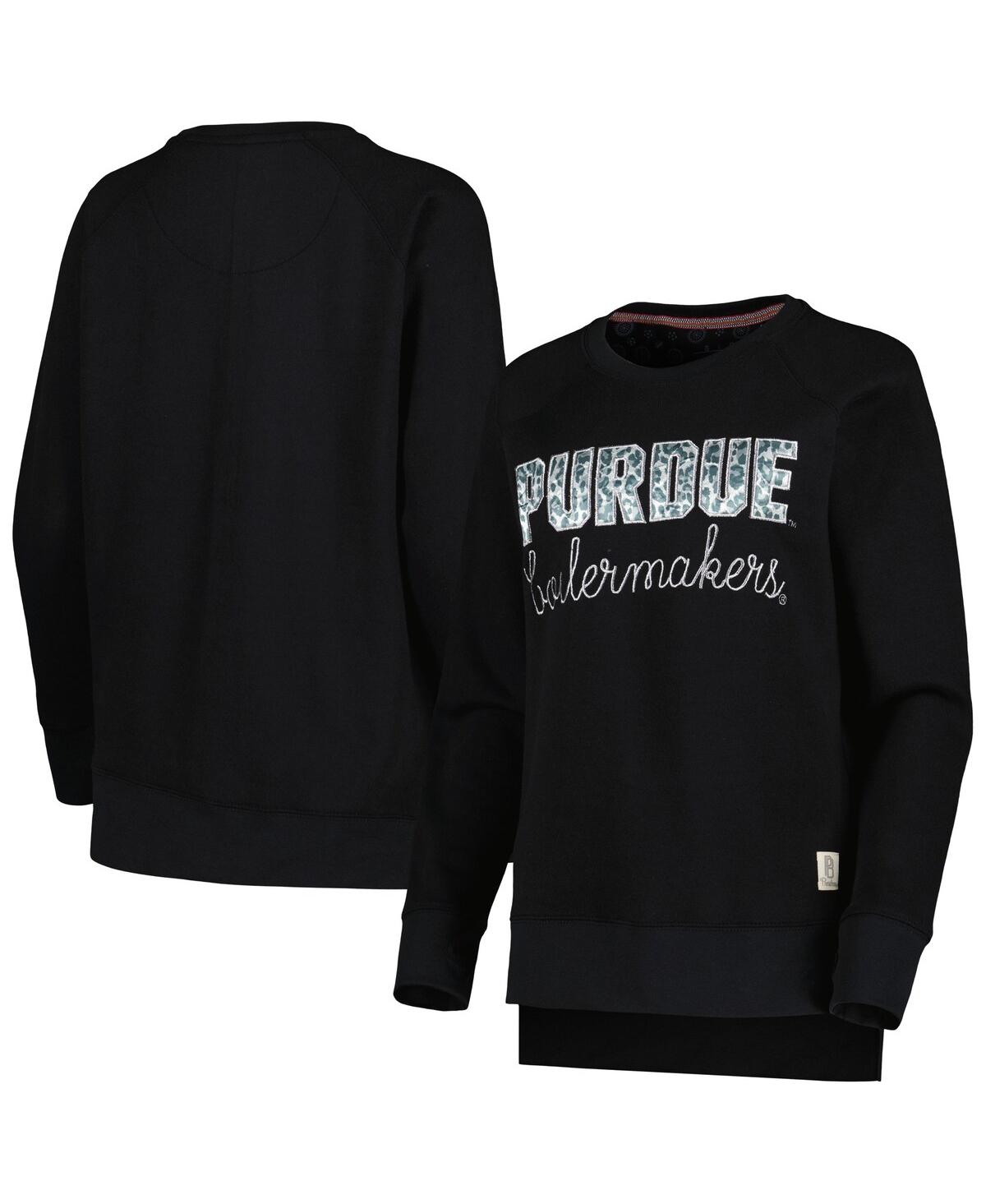 Shop Pressbox Women's  Black Purdue Boilermakers Steamboat Animal Print Raglan Pullover Sweatshirt