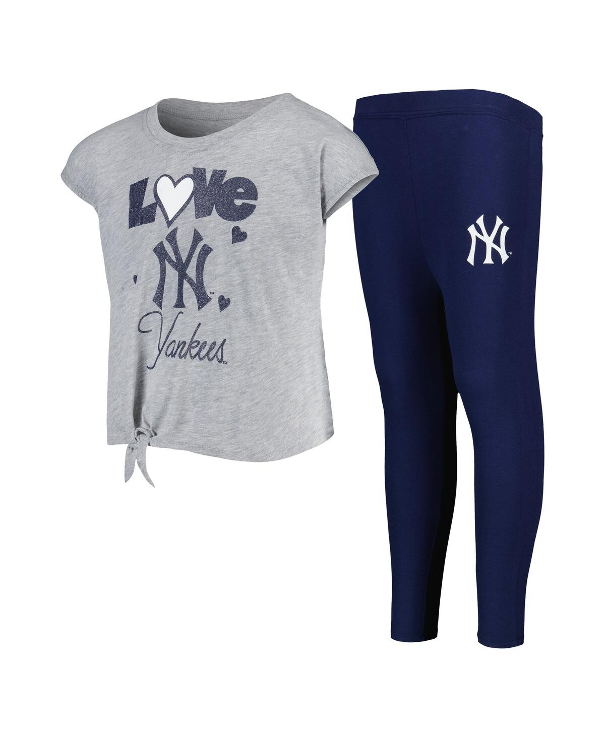 Outerstuff Babies' Little Girls Navy, Gray New York Yankees Forever Love T-shirt And Leggings Set In Navy,gray