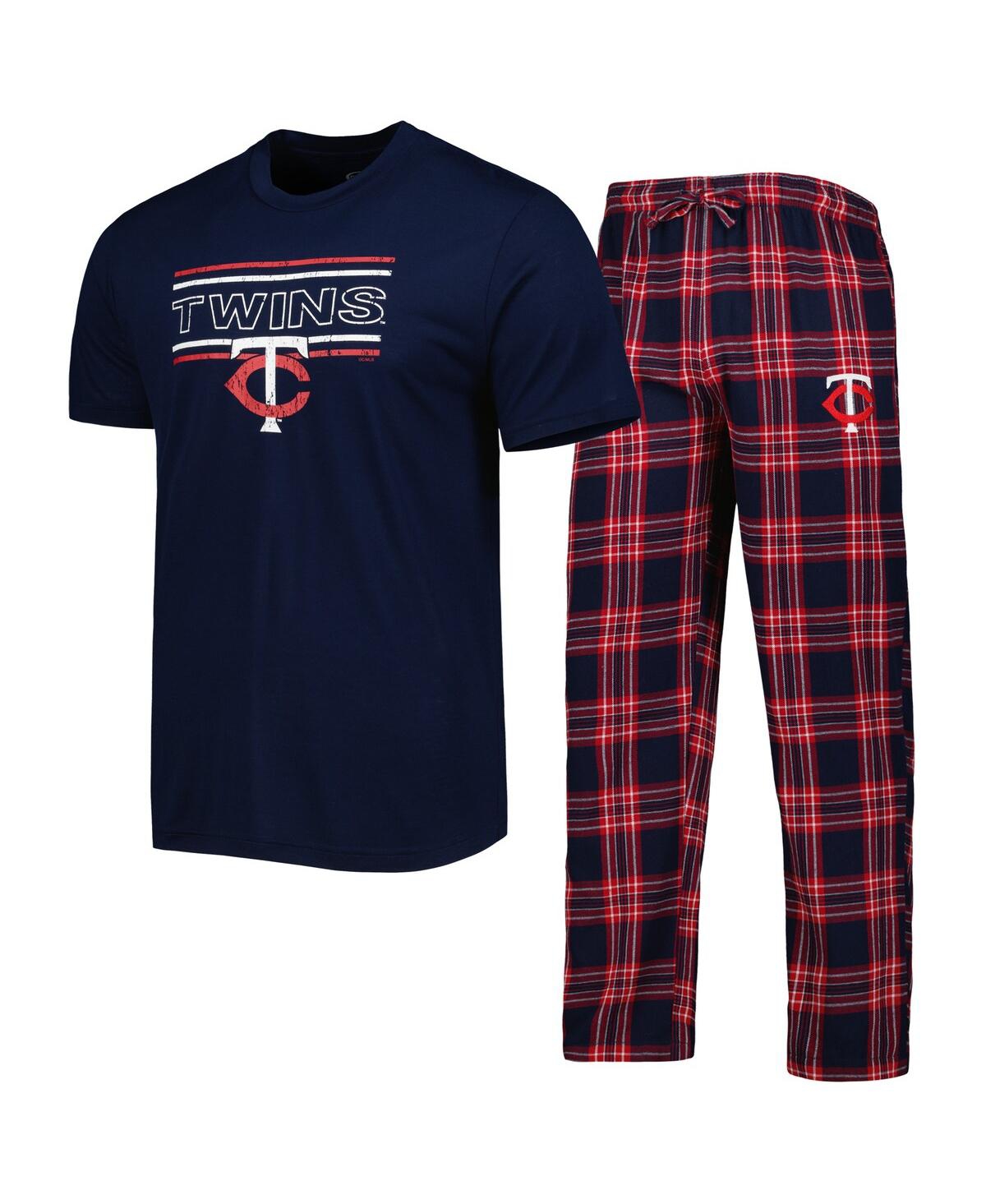 Concepts Sport Men's  Navy, Red Minnesota Twins Badge T-shirt And Pants Sleep Set In Navy,red