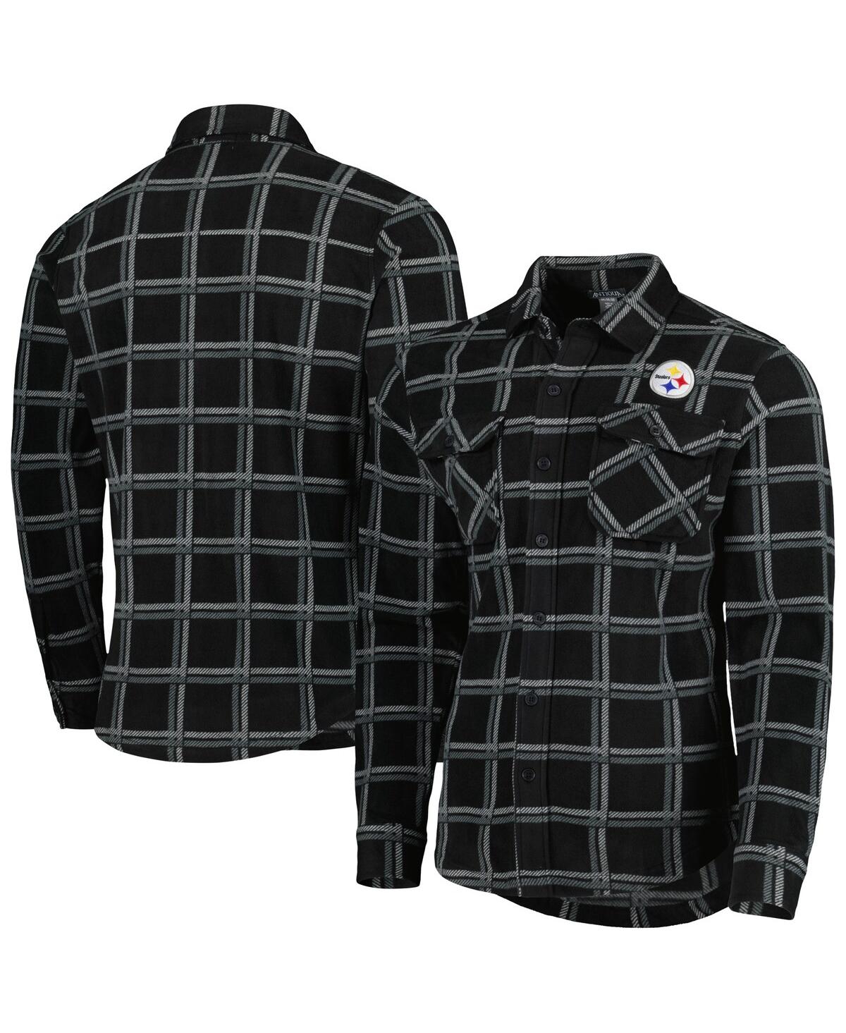Men's Antigua Black Pittsburgh Steelers Industry Flannel Button-Up Shirt Jacket - Black
