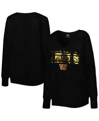 Women's Black Washington Commanders Sequin Logo V-Neck Pullover Sweatshirt