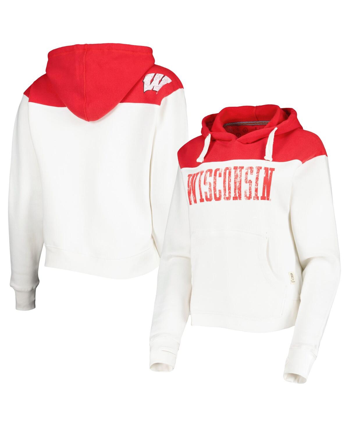 Shop Pressbox Women's  White, Red Wisconsin Badgers Chicago 2-hit Yoke Pullover Hoodie In White,red
