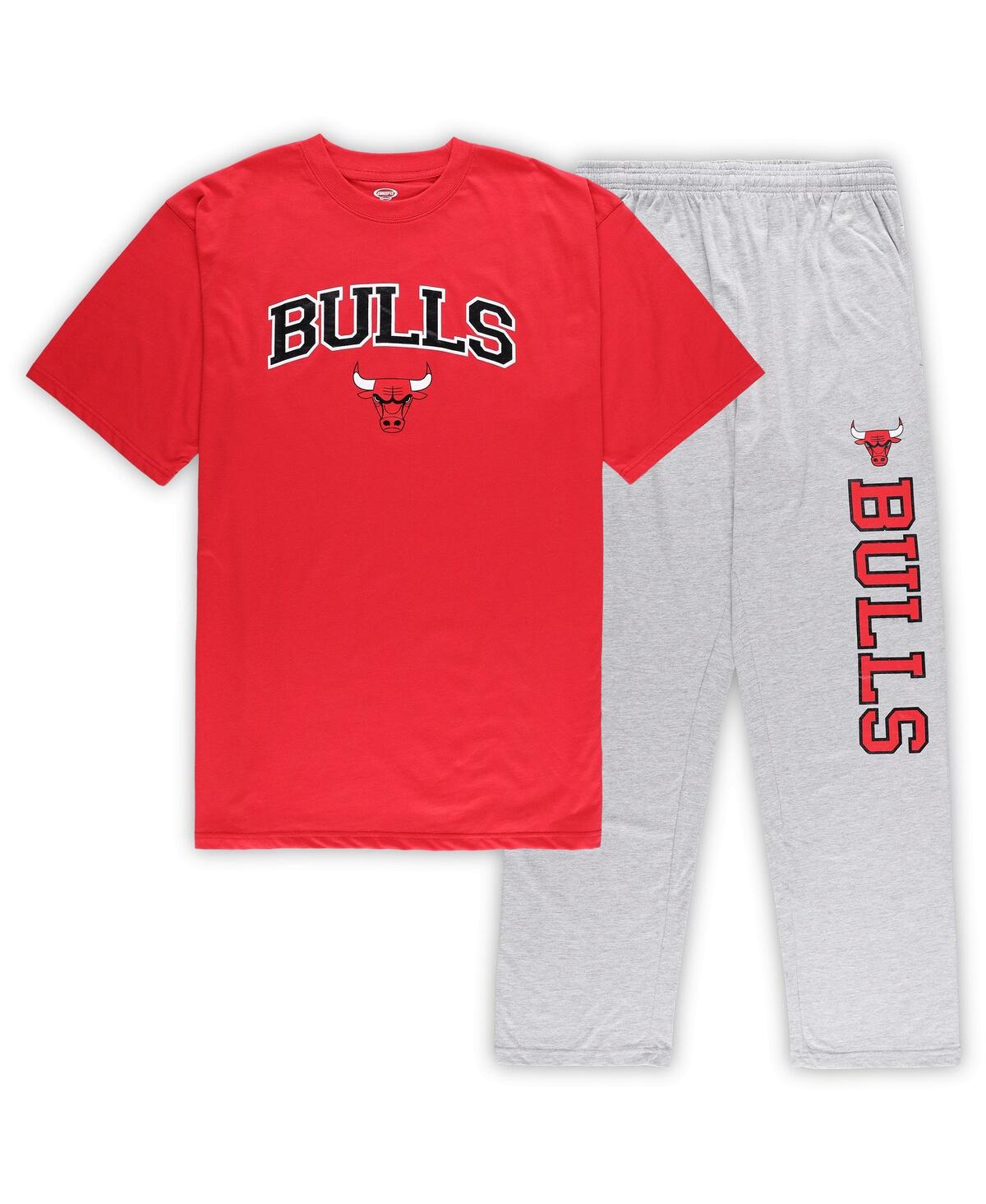 Shop Concepts Sport Men's  Red, Heather Gray Chicago Bulls Big And Tall T-shirt And Pajama Pants Sleep Set In Red,heather Gray