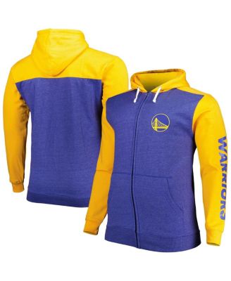 Men's Royal, Gold Golden State Warriors Big and Tall Down and Distance Full-Zip Hoodie