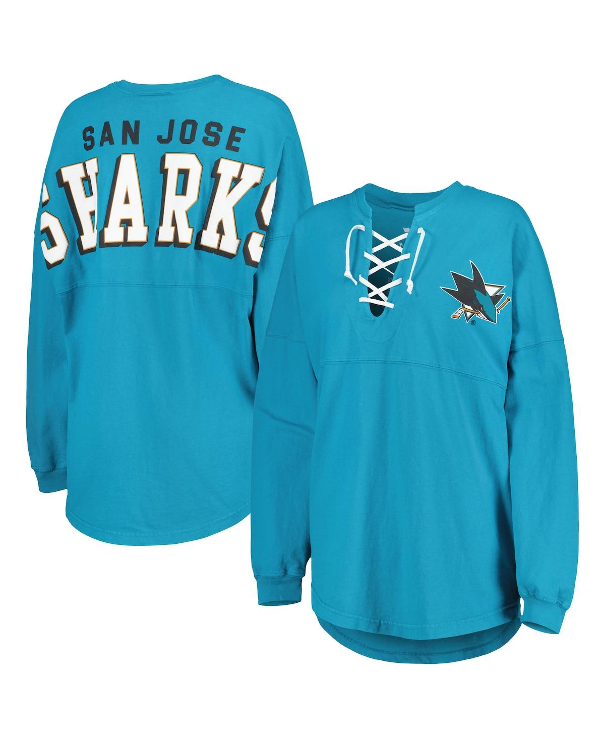 Fanatics Branded Teal San Jose Sharks Spirit Lace-up V-neck Long Sleeve Jersey T-shirt In Teal