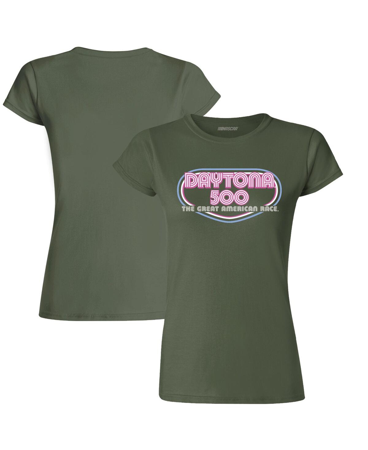 Women's Checkered Flag Sports2023 Daytona 500 Vintage-Like T-shirt - Olive
