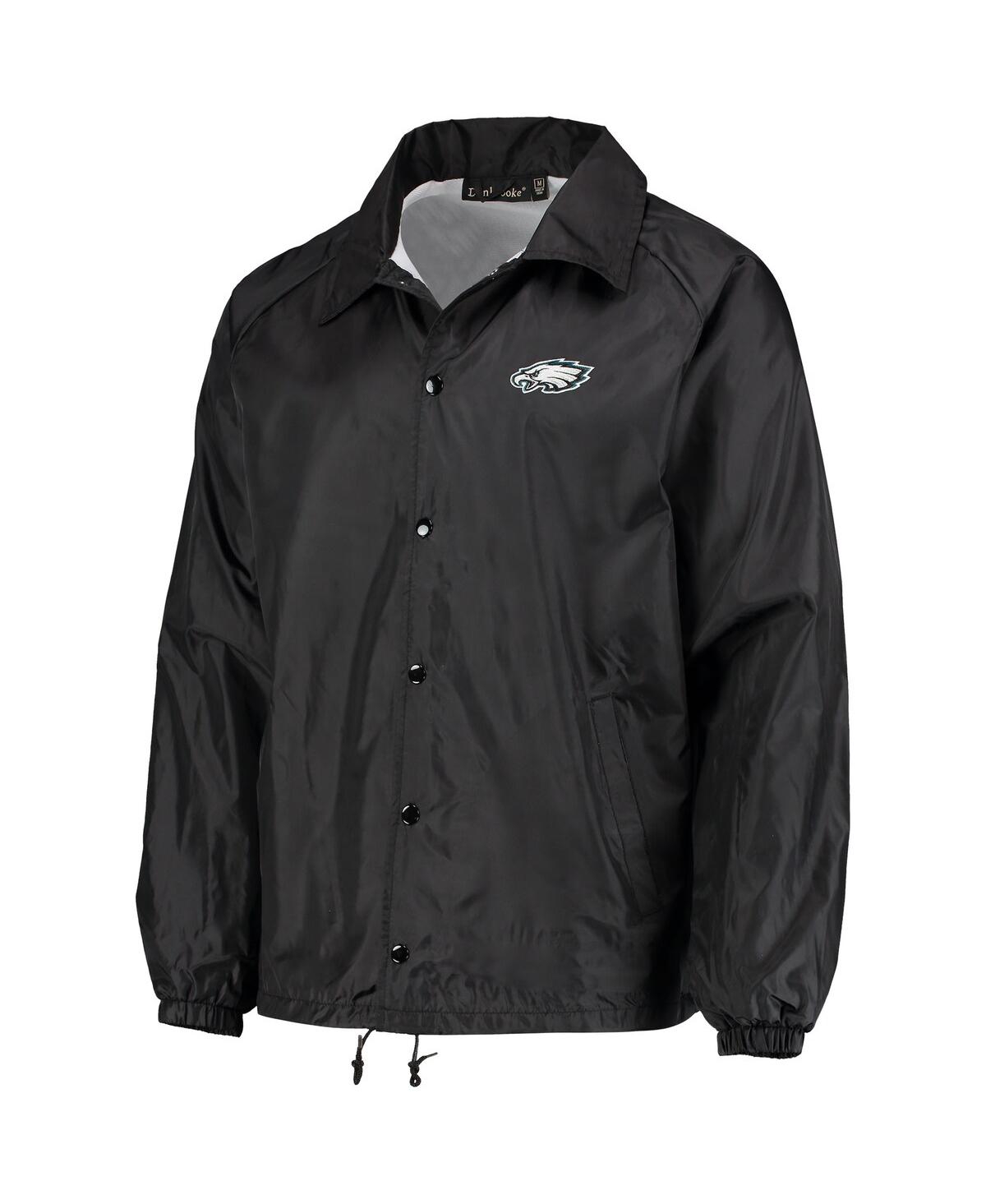 DUNBROOKE MEN'S BLACK PHILADELPHIA EAGLES COACHES CLASSIC RAGLAN FULL-SNAP WINDBREAKER JACKET 