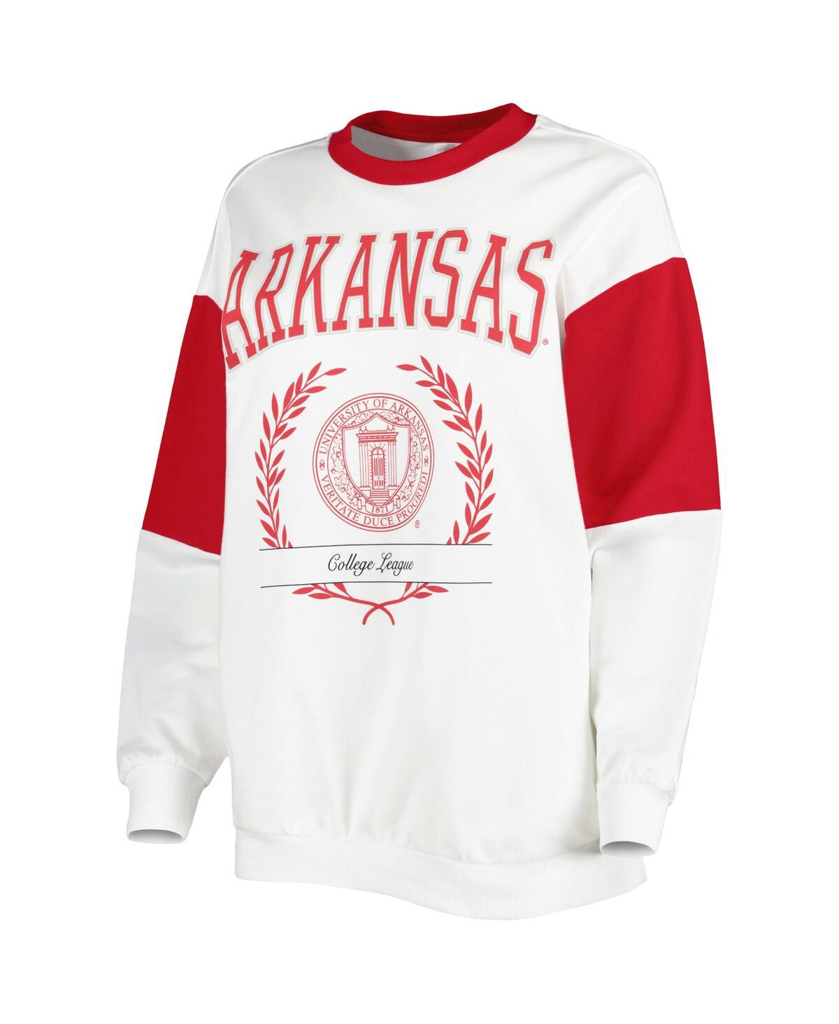 GAMEDAY COUTURE WOMEN'S GAMEDAY COUTURE WHITE ARKANSAS RAZORBACKS IT'S A VIBE DOLMAN PULLOVER SWEATSHIRT 