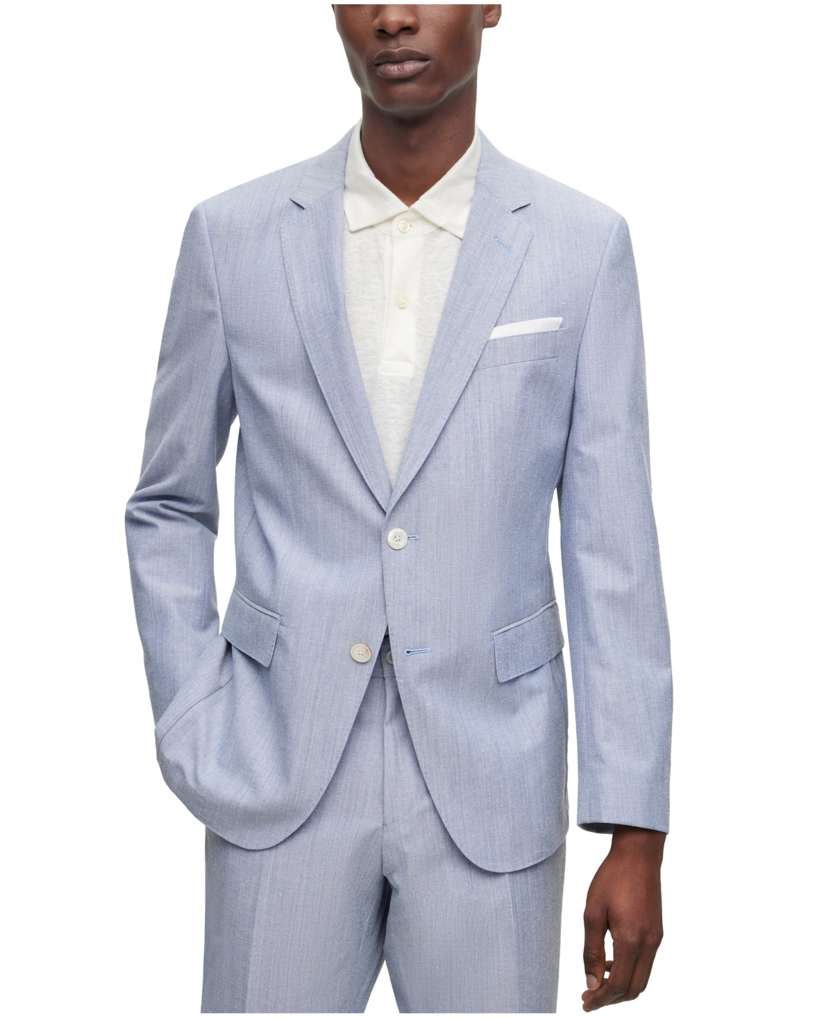 Hugo Boss Boss By  Men's Micro-patterned Cotton Blend Slim-fit Jacket In Blue