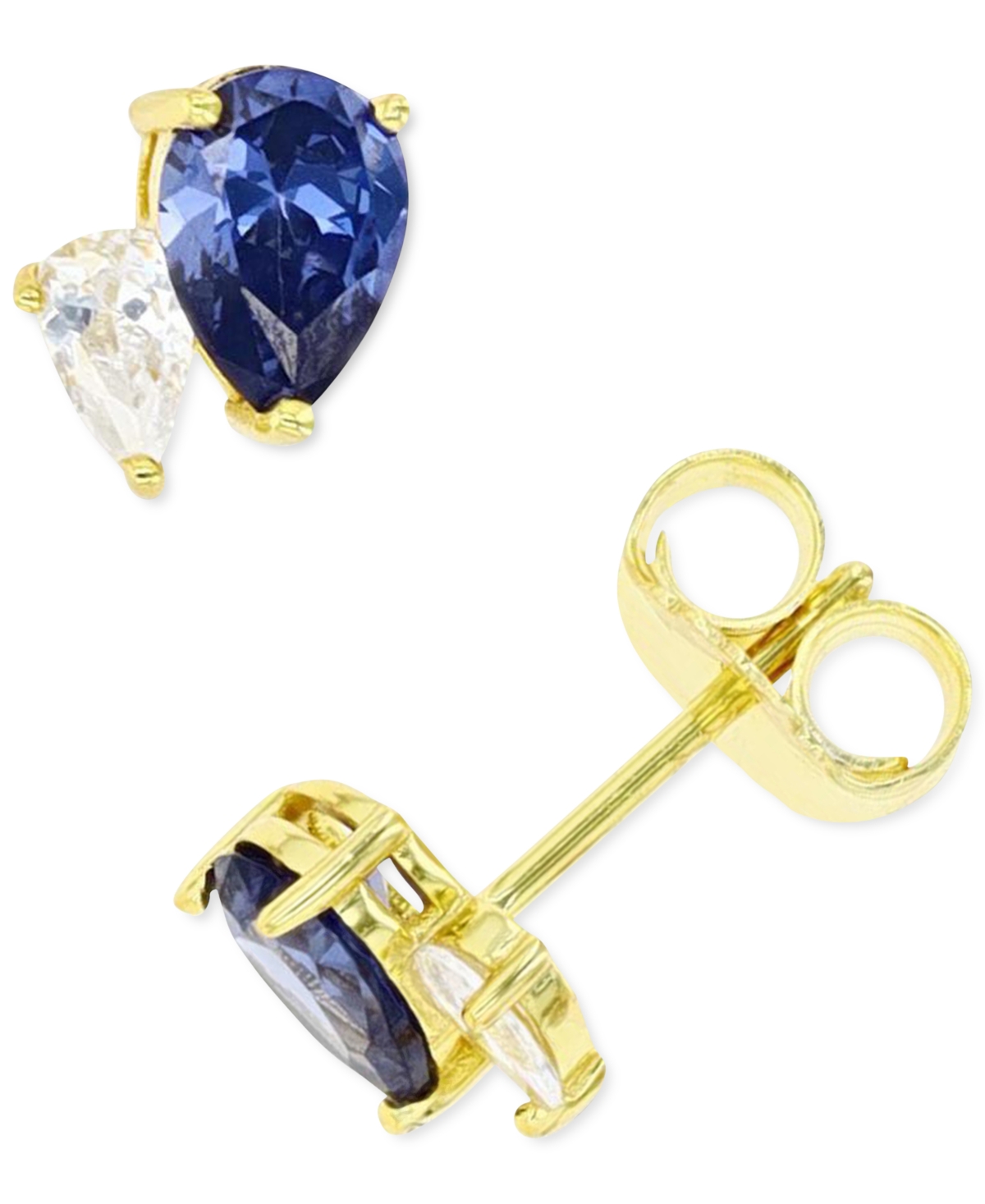 Macy's Blue And White Cubic Zirconia Stud Earrings In Sterling Silver Or 14k Gold Over Sterling Silver