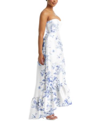 Plus Size Strapless Floral High-Low Ruffle Hem Maxi Dress with Pockets