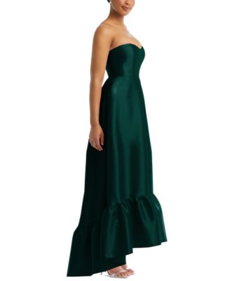 Plus Size Strapless Deep Ruffle Hem Satin High Low Dress with Pockets