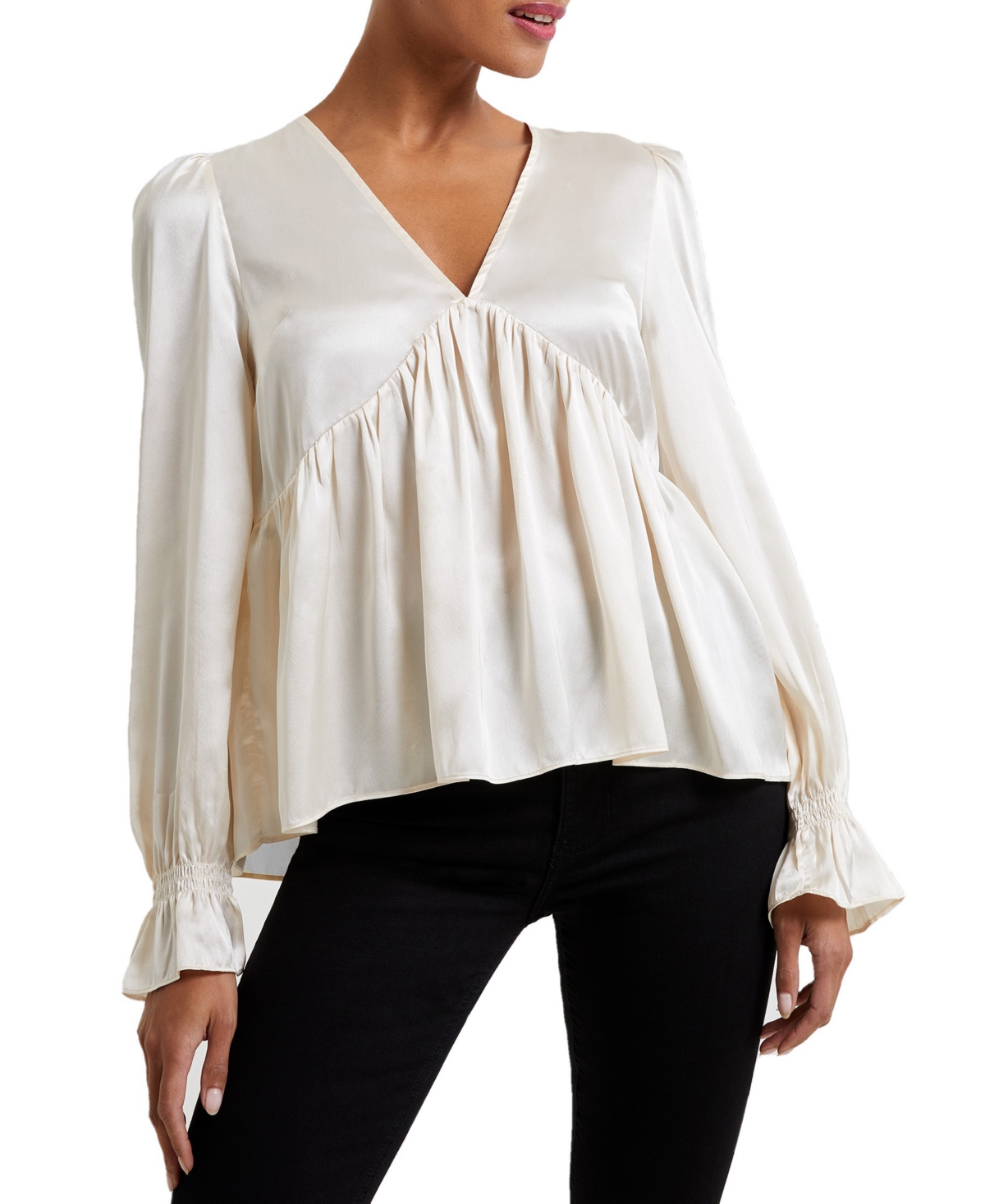 French Connection Women's Long-Sleeve Satin V-Neck Top