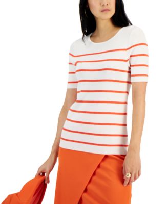 Tahari ASL - Women's Striped Short-Sleeve Pullover Knit Top
