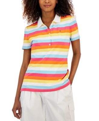 Tommy Hilfiger - Women's Short Sleeve Striped Rainbow Polo Top
