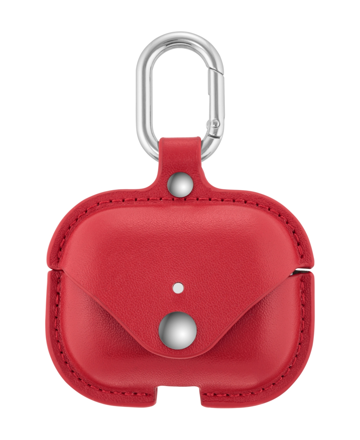 Red Leather AirPods Case with Silver-Tone Snap Closure and Carabiner Clip - Red, Silver-Tone