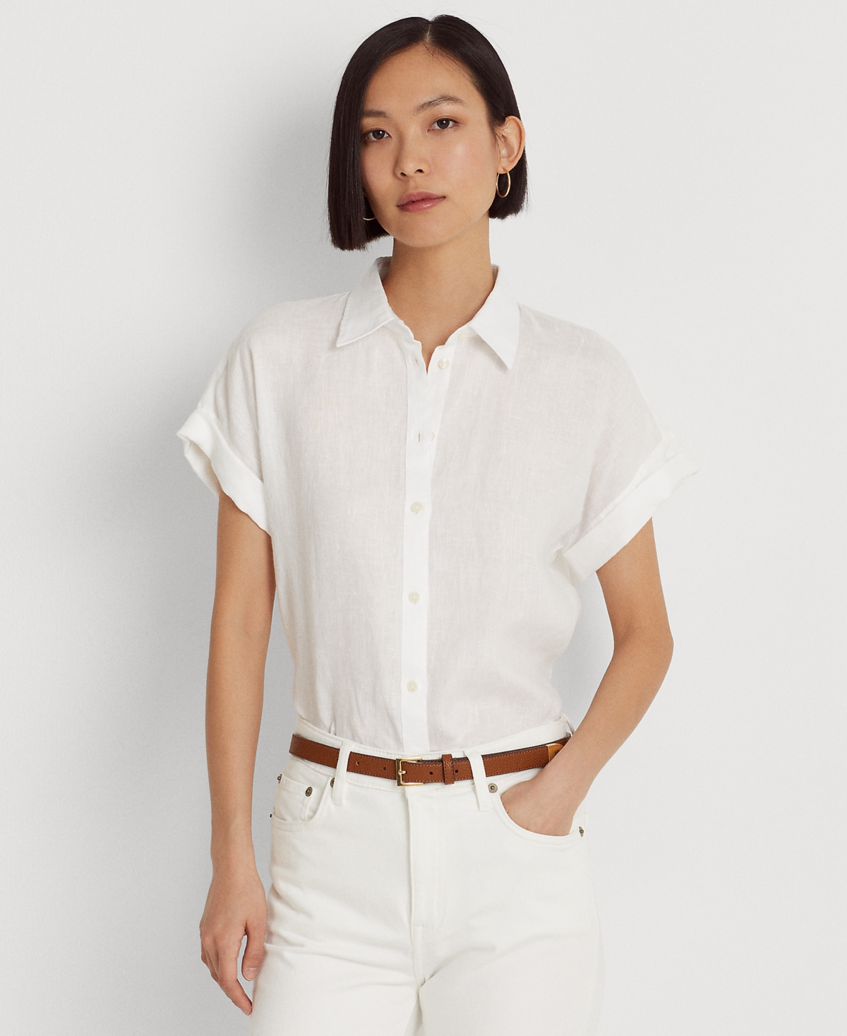 Shop Lauren Ralph Lauren Dolman-sleeve Linen Shirt In Polo Black