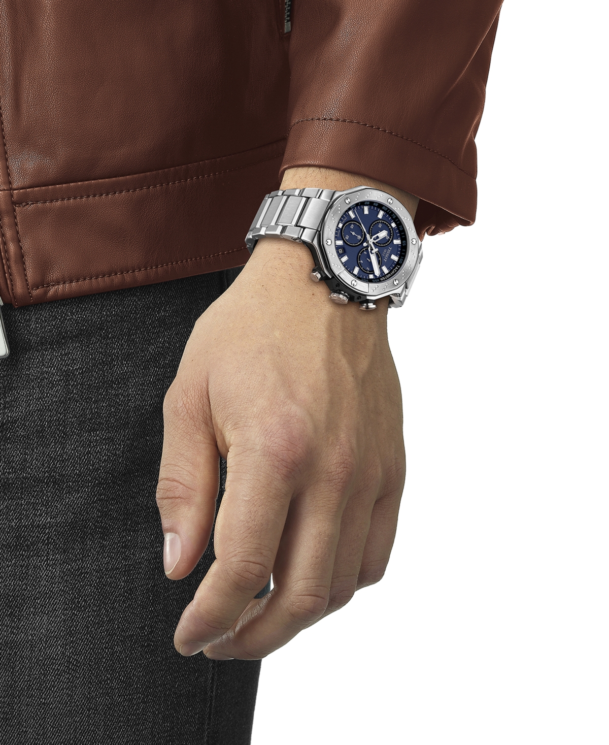 Shop Tissot Men's Swiss Chronograph T-race Stainless Steel Bracelet Watch 45mm In Grey
