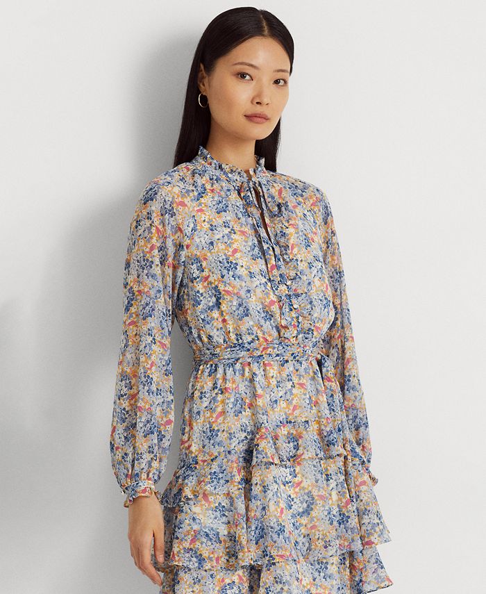 Lauren Ralph Lauren Women's Floral Crinkle TieNeck Dress