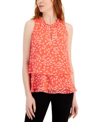 Nine West - Women's Printed Double-Layer Keyhole Top