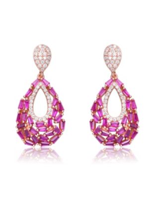 Sterling Silver Baguette & Round CZ Pear Shape Drop Earrings