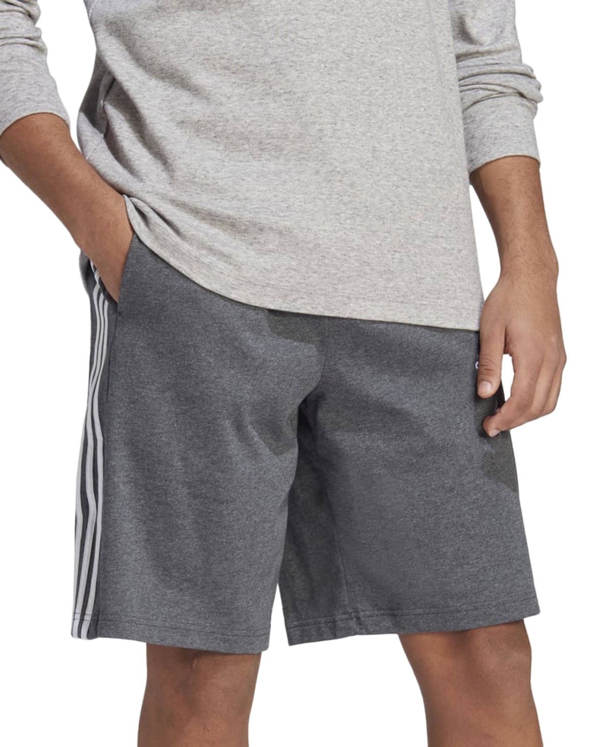 Adidas Originals Men's Essentials Single Jersey 3-stripes 10" Shorts In Dark Grey Heather,white