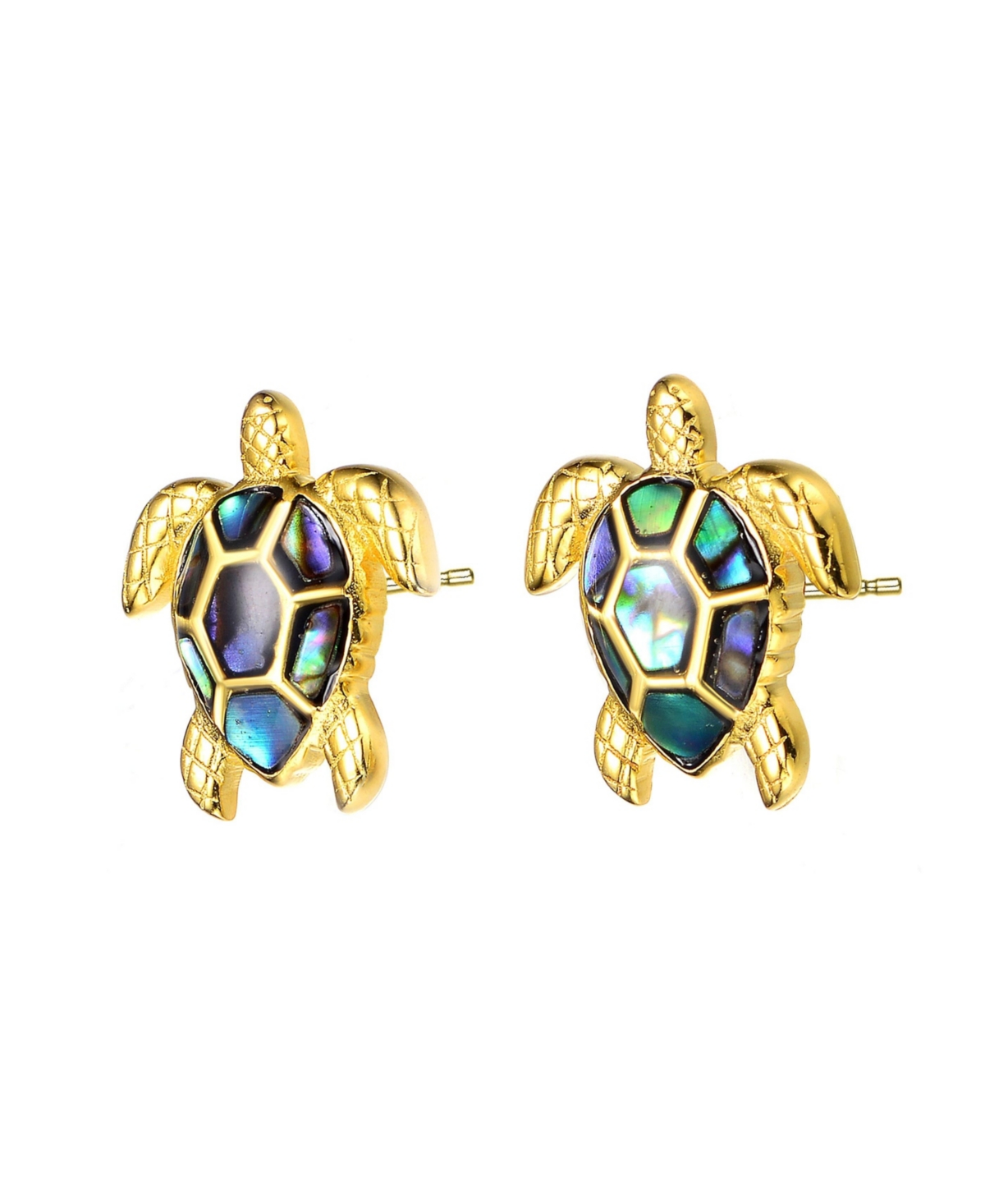 Genevive Sterling Silver 14k YellowPlated with Shimmering Abalone Shell Inlay Sea Turtle Stud Earrings - Gold