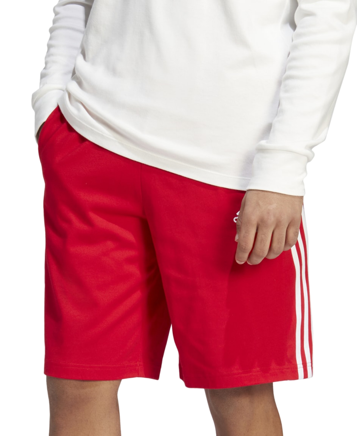 Shop Adidas Originals Men's Essentials Single Jersey 3-stripes 10" Shorts In Scarlet,wht